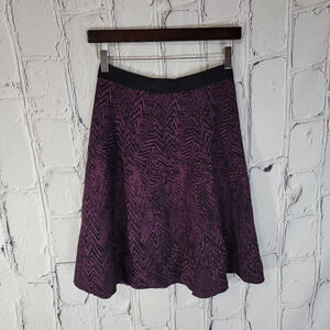 Yal Purple Black A-line Geometric Zig Zag Knit Skirt Womens Office Career Chic M